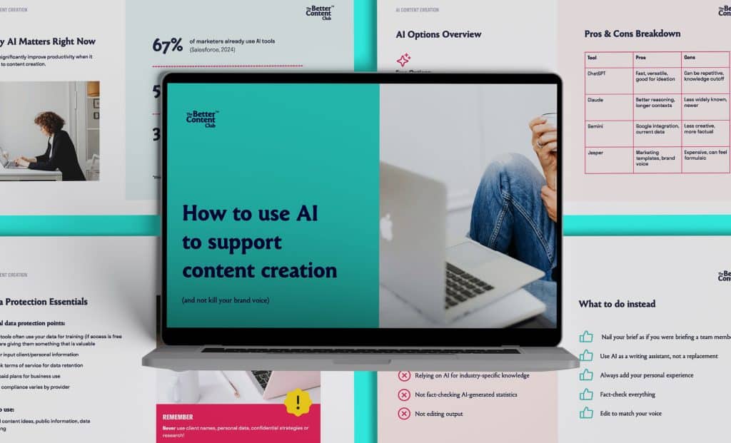 How to use AI to support content creation mockup of the online training from The Better Content Club